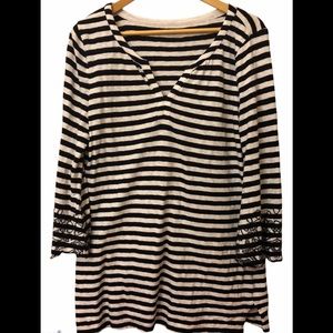 Talbots striped tunic with embroidered sleeves